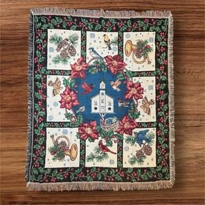 Jubilee Tapestry Woven Throw Blanket "Christmas Songbirds" 50x60 Mohawk Home USA